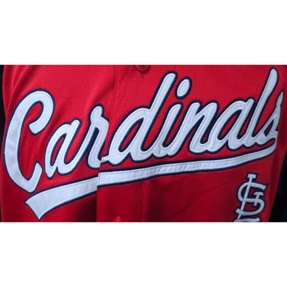 Vtg St Louis Cardinals Dynasty Series XL Red Blue Grey Button Spellout Jersey - Picture 4 of 11